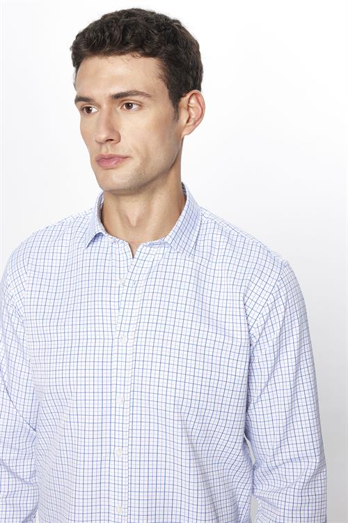 Erkek Modern Slim Fit Dar Kesim Uzun Kollu Pamuklu Çizgili 4 Mevsim İtalyan Yaka Gömlek