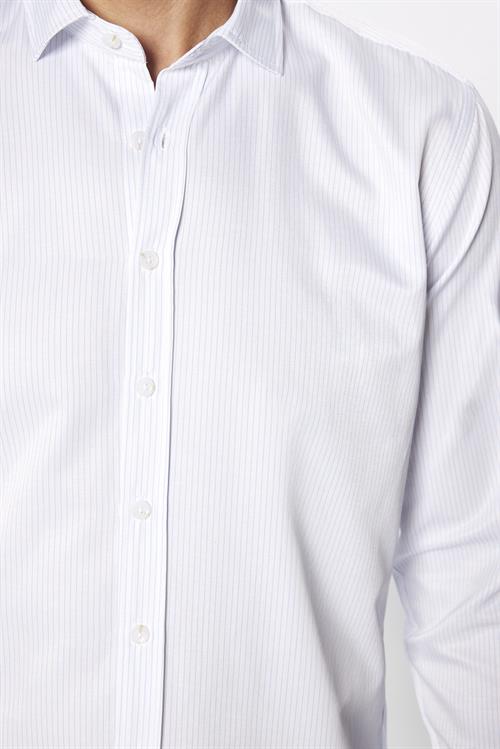 Erkek Modern Slim Fit Dar Kesim Uzun Kollu Pamuklu Çizgili 4 Mevsim İtalyan Yaka Gömlek
