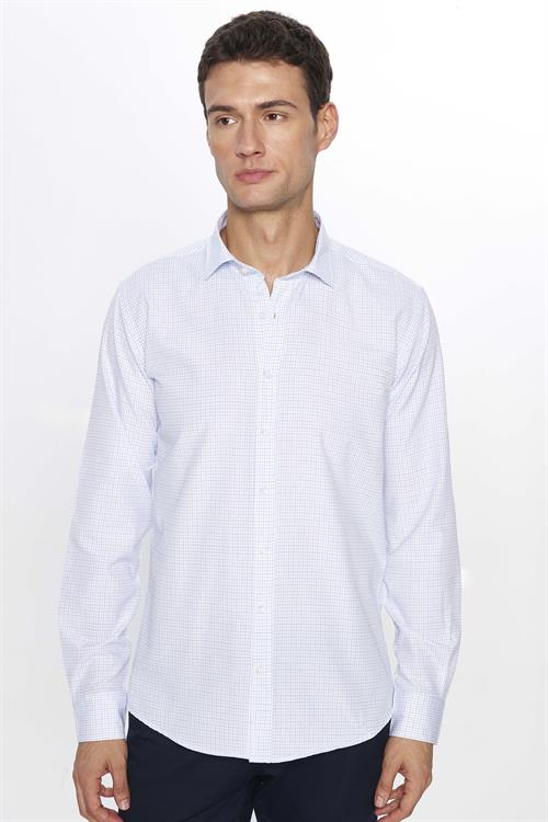 Erkek Modern Slim Fit Dar Kesim Uzun Kollu Pamuklu Çizgili 4 Mevsim İtalyan Yaka Gömlek