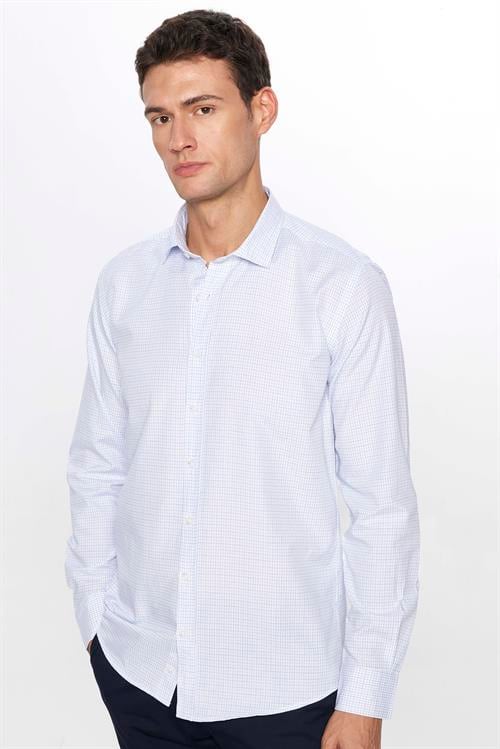 Erkek Modern Slim Fit Dar Kesim Uzun Kollu Pamuklu Çizgili 4 Mevsim İtalyan Yaka Gömlek