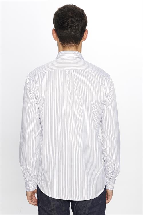 Erkek Modern Slim Fit Dar Kesim Uzun Kollu Pamuklu Çizgili Gömlek