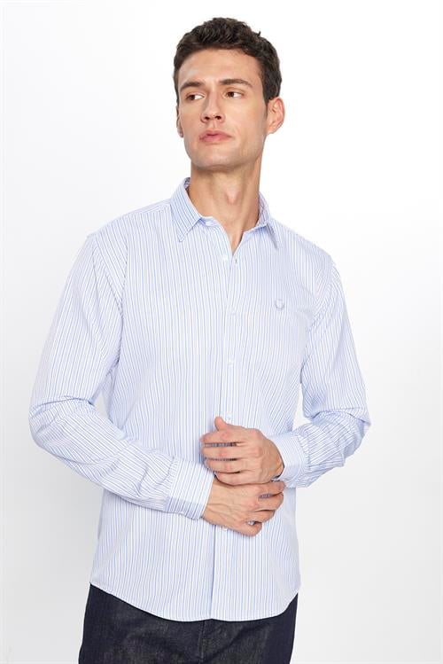 Erkek Modern Slim Fit Dar Kesim Uzun Kollu Pamuklu Çizgili Gömlek