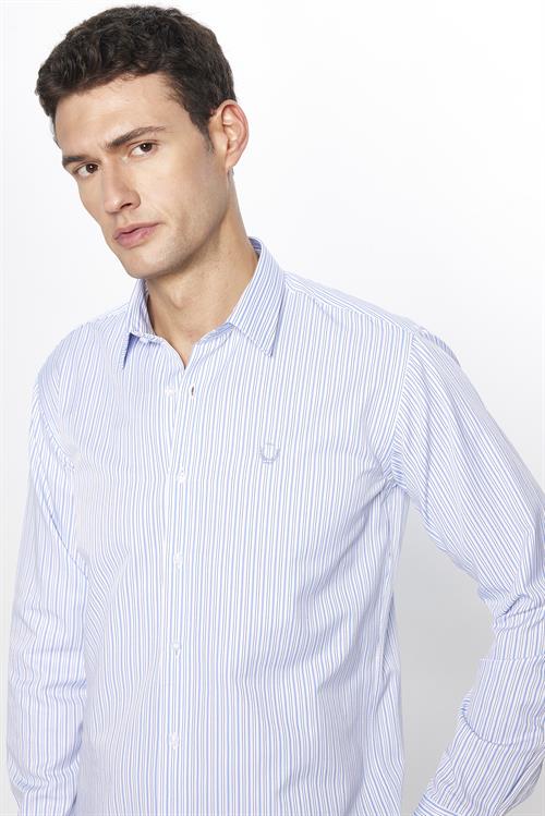 Erkek Modern Slim Fit Dar Kesim Uzun Kollu Pamuklu Çizgili Gömlek