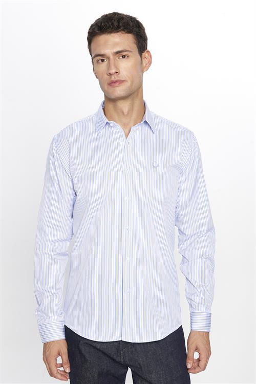 Erkek Modern Slim Fit Dar Kesim Uzun Kollu Pamuklu Çizgili Gömlek