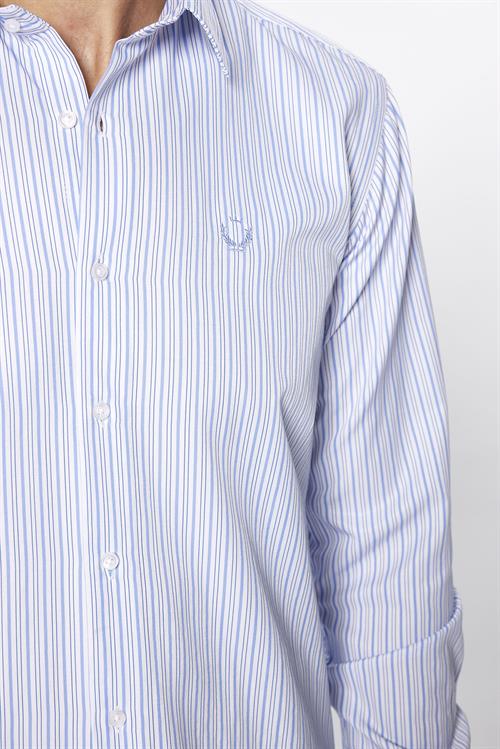 Erkek Modern Slim Fit Dar Kesim Uzun Kollu Pamuklu Çizgili Gömlek