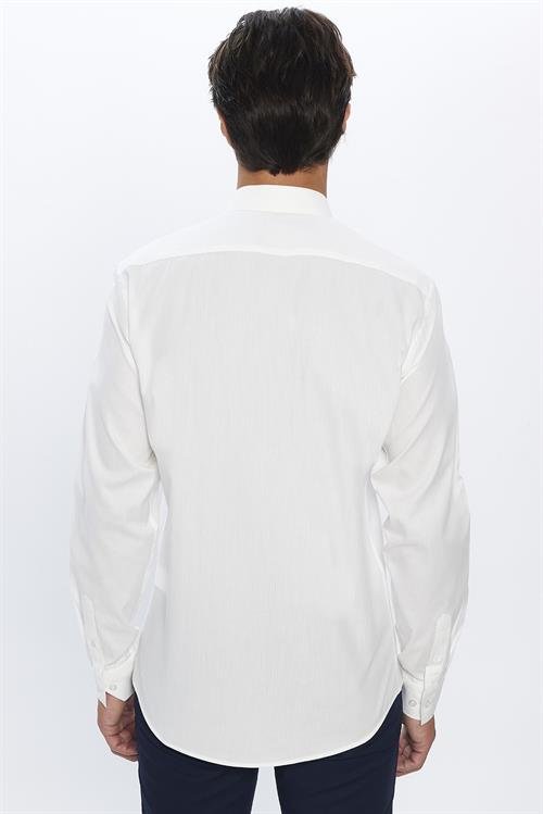 Erkek Modern Fit Dar Kesim %100 Pamuk Armürlü Premium Beyaz Gömlek