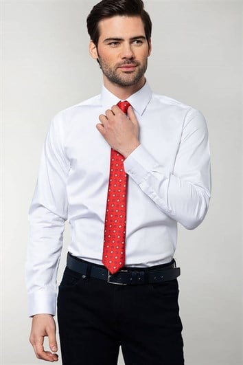 Modern Slim Fit Uzun Kollu Pamuk Saten Erkek Beyaz Gömlek