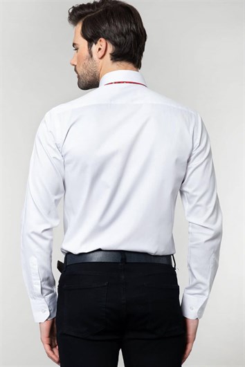 Modern Slim Fit Uzun Kollu Pamuk Saten Erkek Beyaz Gömlek