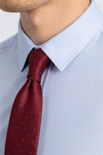 Modern Slim Fit Uzun Kollu Pamuklu Kolay Ütü Armürlü Erkek Mavi Gömlek