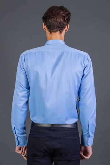 Modern Slim Fit Uzun Kollu Düz Erkek Mavi Gömlek