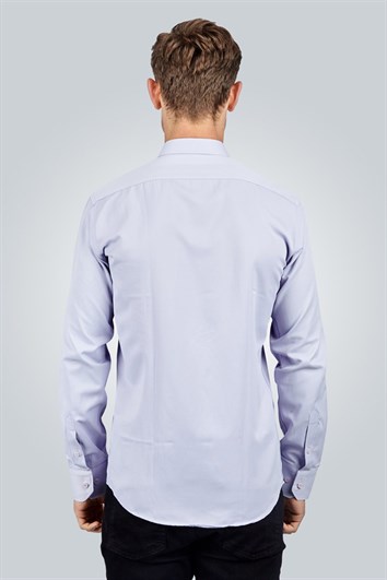 Modern Slim Fit Uzun Kollu Düz Erkek Lila Gömlek