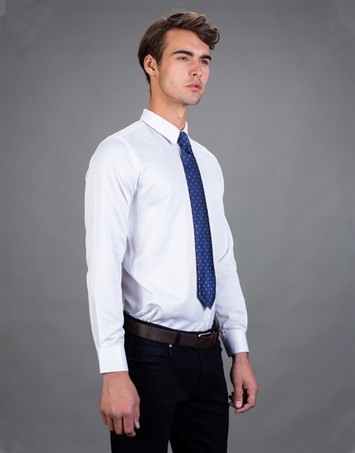 Modern Slim Fit Uzun Kollu Pamuklu Kolay Ütü Armürlü Erkek Beyaz Gömlek