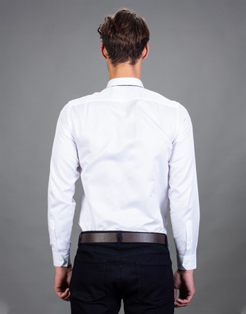 Modern Slim Fit Uzun Kollu Pamuklu Kolay Ütü Armürlü Erkek Beyaz Gömlek