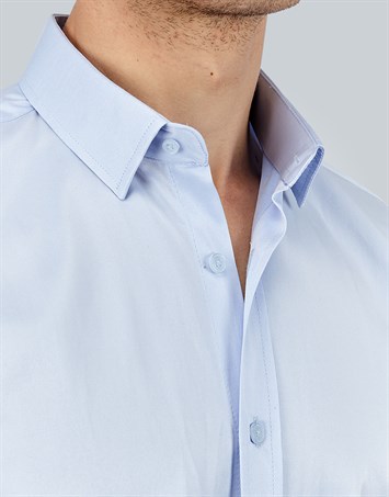 Modern Slim Fit Kısa Kollu Erkek Mavi Gömlek