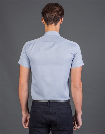 Modern Slim Fit Kısa Kollu Armürlü Erkek Mavi Gömlek