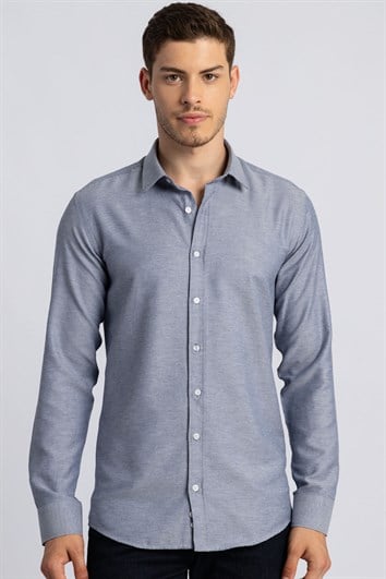 Modern Slim Fit Pamuklu Kolay Ütü Armürlü Erkek Gömlek