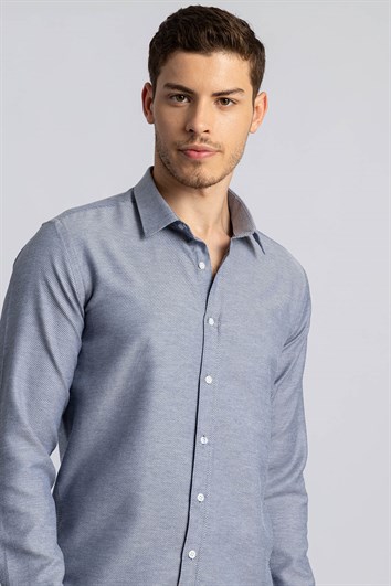 Modern Slim Fit Pamuklu Kolay Ütü Armürlü Erkek Gömlek