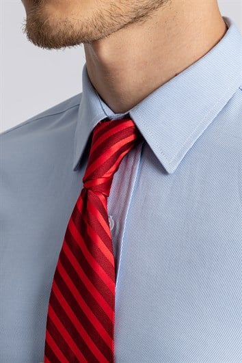 Modern Slim Fit Uzun Kollu Pamuklu Kolay Ütü Armürlü Erkek Mavi Gömlek