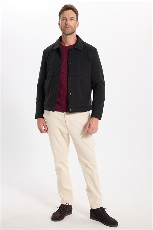 Erkek Slim Fit Dar Kesim Çift Cepli Çıtçıt Kapamalı Siyah Mont