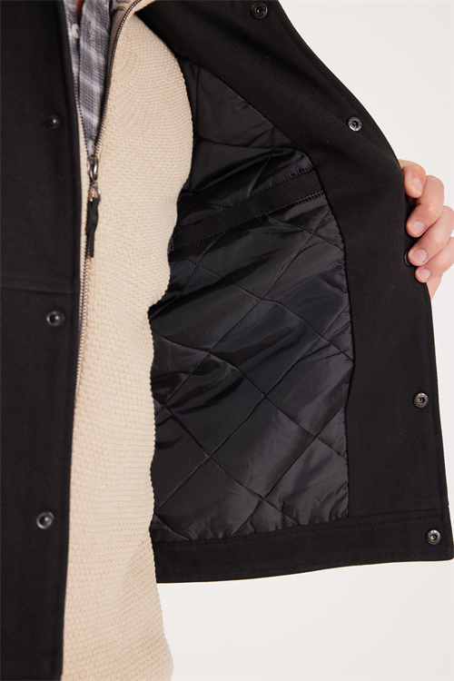 Erkek Slim Fit Dar Kesim Çift Cepli Çıtçıt Kapamalı Siyah Mont