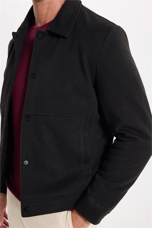 Erkek Slim Fit Dar Kesim Çift Cepli Çıtçıt Kapamalı Siyah Mont