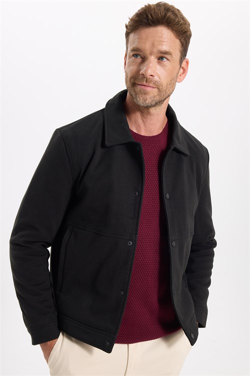 Erkek Slim Fit Dar Kesim Çift Cepli Çıtçıt Kapamalı Siyah Mont