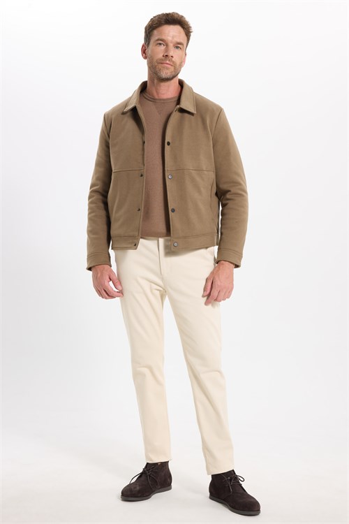 Erkek Slim Fit Dar Kesim Çift Cepli Çıtçıt Kapamalı Kahverengi Mont