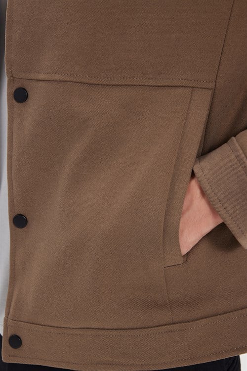 Erkek Slim Fit Dar Kesim Çift Cepli Çıtçıt Kapamalı Kahverengi Mont