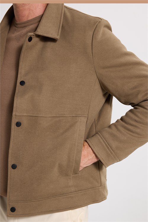Erkek Slim Fit Dar Kesim Çift Cepli Çıtçıt Kapamalı Kahverengi Mont