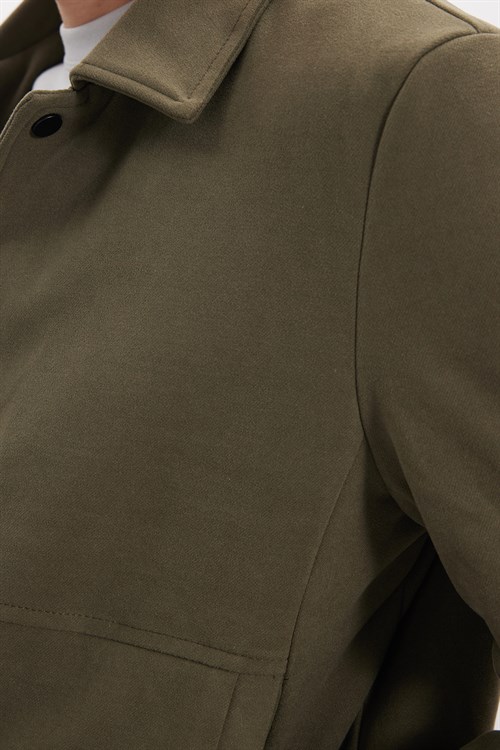 Erkek Slim Fit Dar Kesim Çift Cepli Çıtçıt Kapamalı Haki Mont