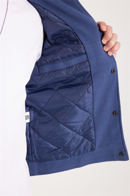 Erkek Slim Fit Dar Kesim Çift Cepli Çıtçıt Kapamalı Lacivert Mont