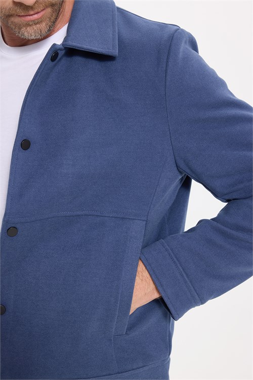 Erkek Slim Fit Dar Kesim Çift Cepli Çıtçıt Kapamalı Lacivert Mont