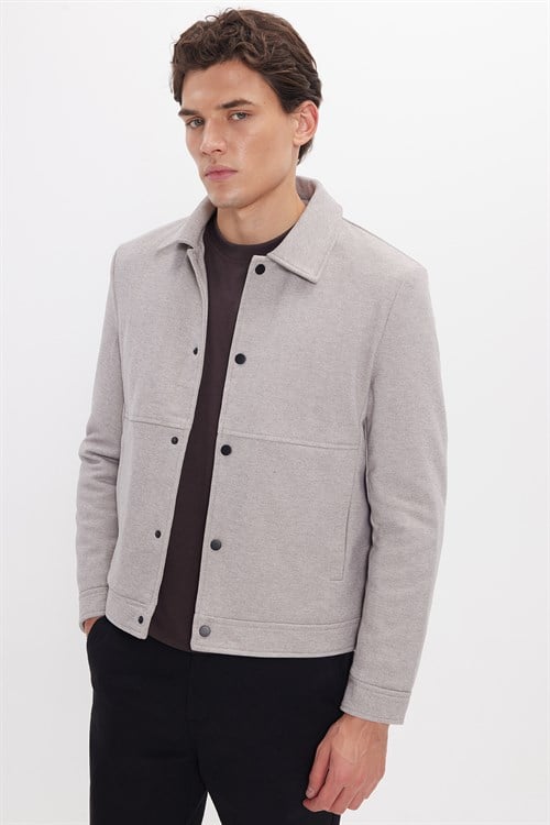 Erkek Slim Fit Dar Kesim Çift Cepli Çıtçıt Kapamalı Taş Mont