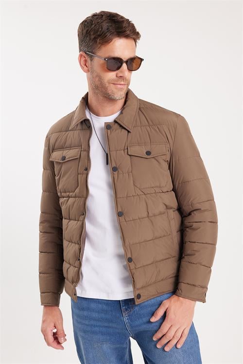 Erkek Regular Fit Klasik Kesim Çift Cepli Çıtçıt Kapamalı Sıcak Tutan Kahverengi Mont