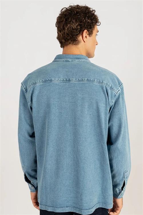 Unisex Oversize Geniş Kesim Denim Kot Çift Cepli Mavi Overshirt Ceket Tarzı Gömlek