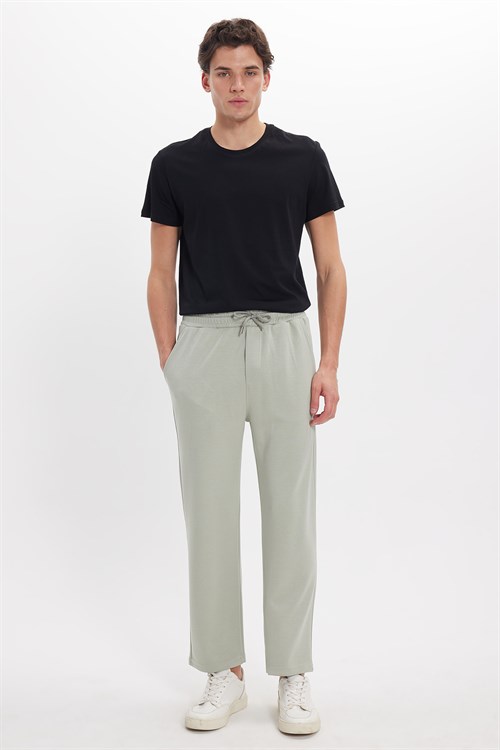 Erkek Regular Fit Beli Lastikli Bağcıklı Jogger Gri Pantolon Rahat Kesim Yan Cepli