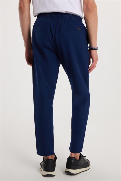 Erkek Regular Fit Beli Regular Fit Lastikli Bağcıklı Jogger Lacivert Pantolon Rahat Kesim Yan Cepli