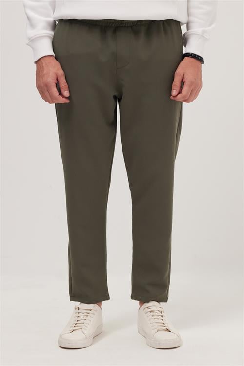 Erkek Regular Fit Beli Lastikli Bağcıklı Jogger Haki Pantolon Rahat Kesim Yan Cepli