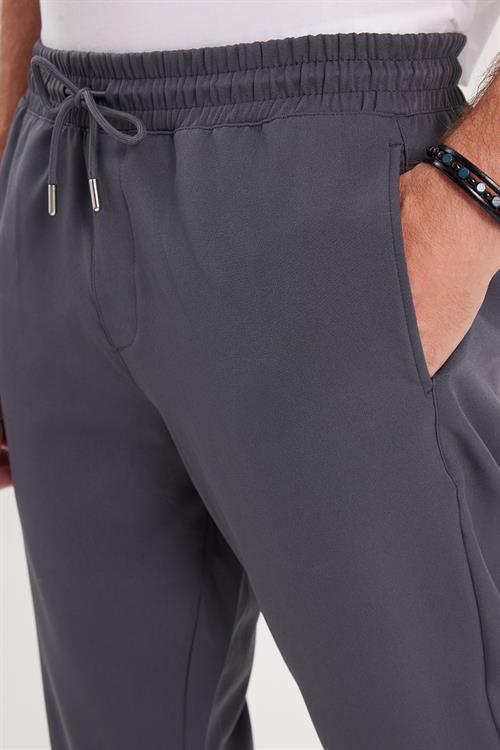Erkek Regular Fit Beli Lastikli Bağcıklı Jogger Koyu Gri Pantolon Rahat Kesim Yan Cepli