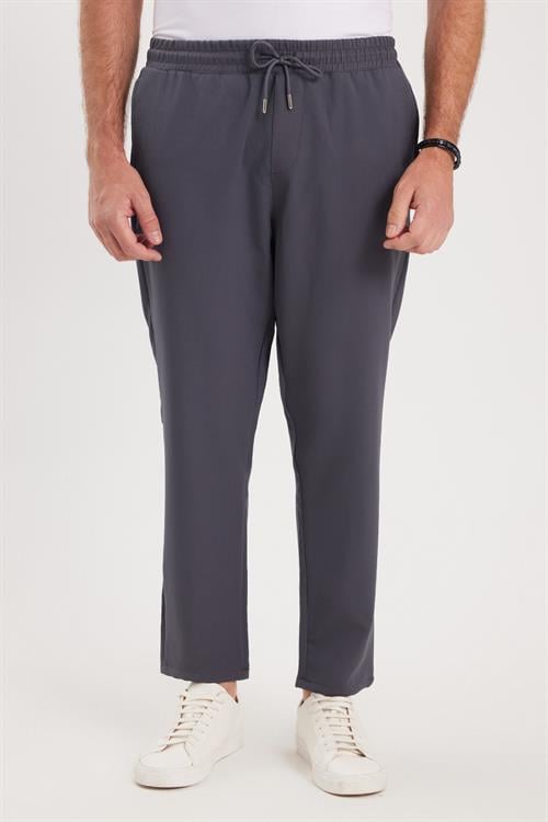 Erkek Regular Fit Beli Lastikli Bağcıklı Jogger Koyu Gri Pantolon Rahat Kesim Yan Cepli