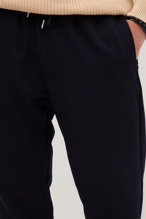 Erkek Regular Fit Beli Lastikli Bağcıklı Jogger Lacivert Pantolon Rahat Kesim Yan Cepli