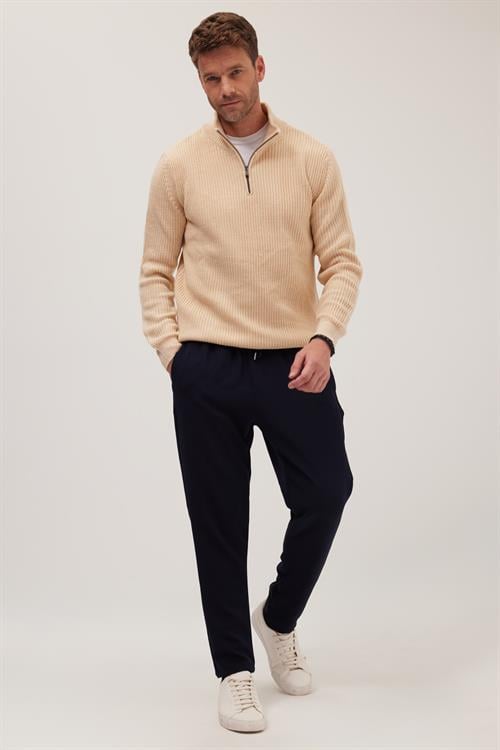 Erkek Regular Fit Beli Lastikli Bağcıklı Jogger Lacivert Pantolon Rahat Kesim Yan Cepli
