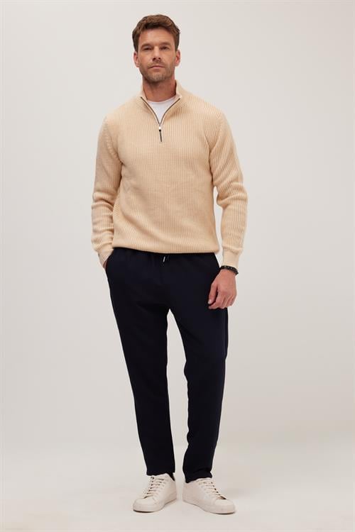Erkek Regular Fit Beli Lastikli Bağcıklı Jogger Lacivert Pantolon Rahat Kesim Yan Cepli