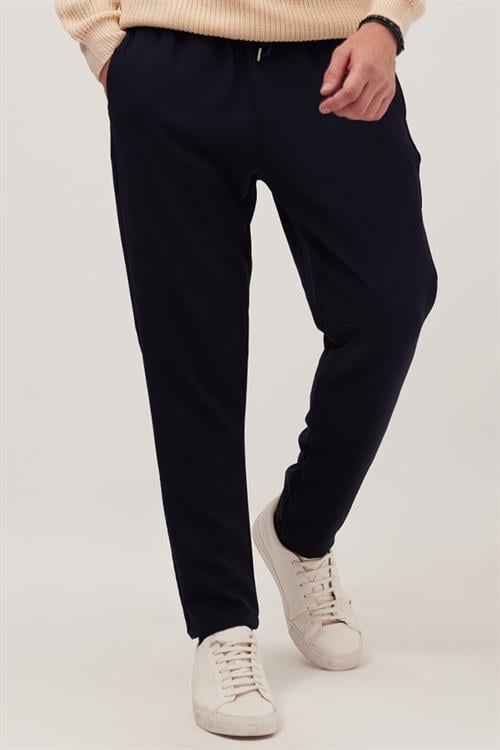Erkek Regular Fit Beli Lastikli Bağcıklı Jogger Lacivert Pantolon Rahat Kesim Yan Cepli