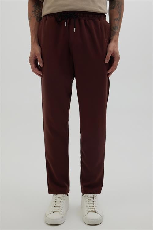 Erkek Regular Fit Beli Lastikli Bağcıklı Jogger Kiremit Pantolon Rahat Kesim Yan Cepli