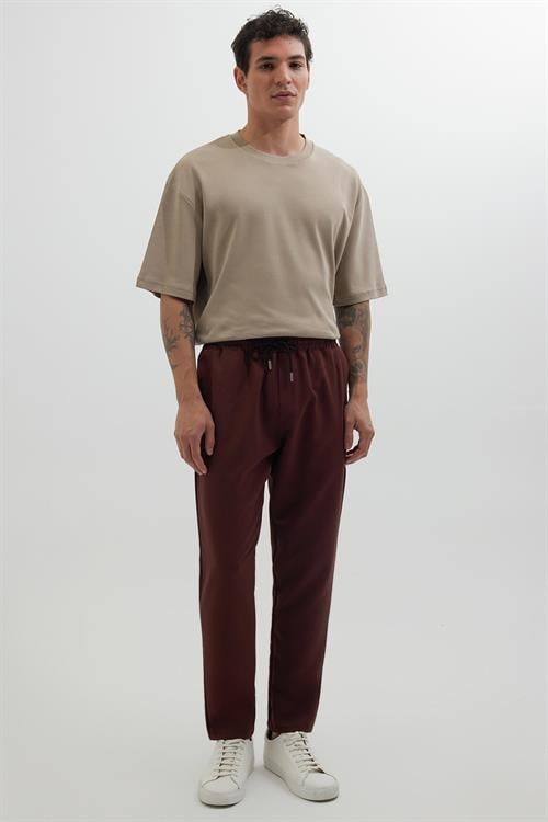 Erkek Regular Fit Beli Lastikli Bağcıklı Jogger Kiremit Pantolon Rahat Kesim Yan Cepli