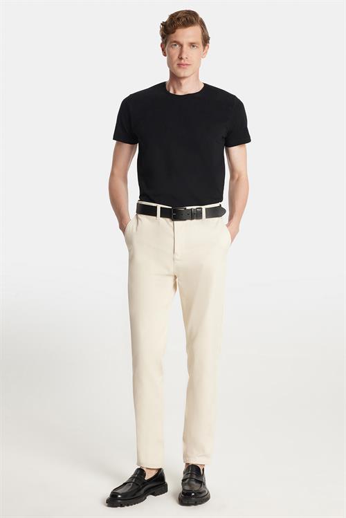 Erkek Slim Fit Chino Esnek Yandan Cepli Önü Fermuarlı Pamuklu Dokulu Taş Pantolon