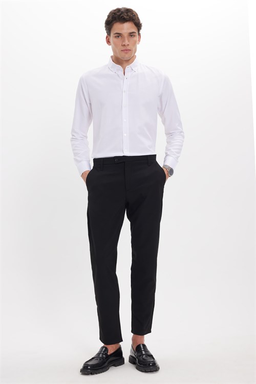 Erkek Slim Fit Dar Kesim Esnek Yan Cepli Bilek Boy Canvas Kesim Siyah Pantolon