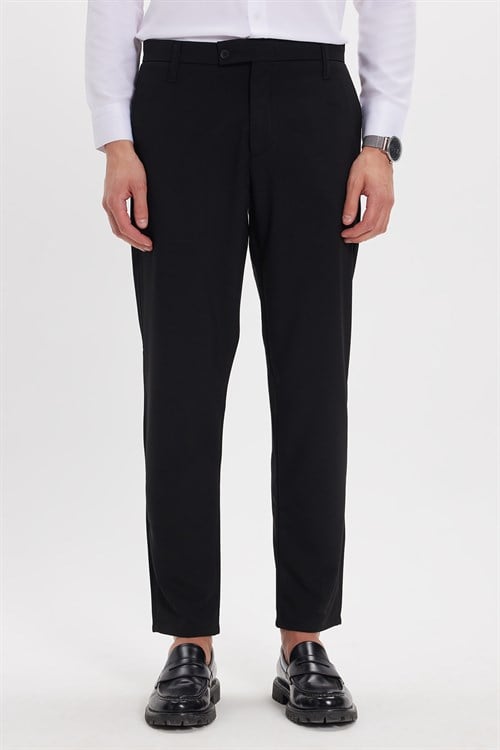 Erkek Slim Fit Dar Kesim Esnek Yan Cepli Bilek Boy Canvas Kesim Siyah Pantolon