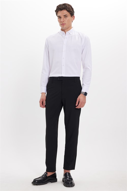 Erkek Slim Fit Dar Kesim Esnek Yan Cepli Bilek Boy Canvas Kesim Siyah Pantolon